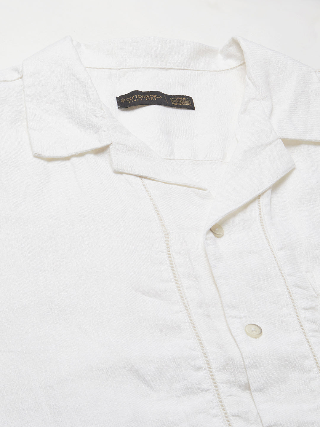 Men's White 100% Linen Regular Fit Shirt