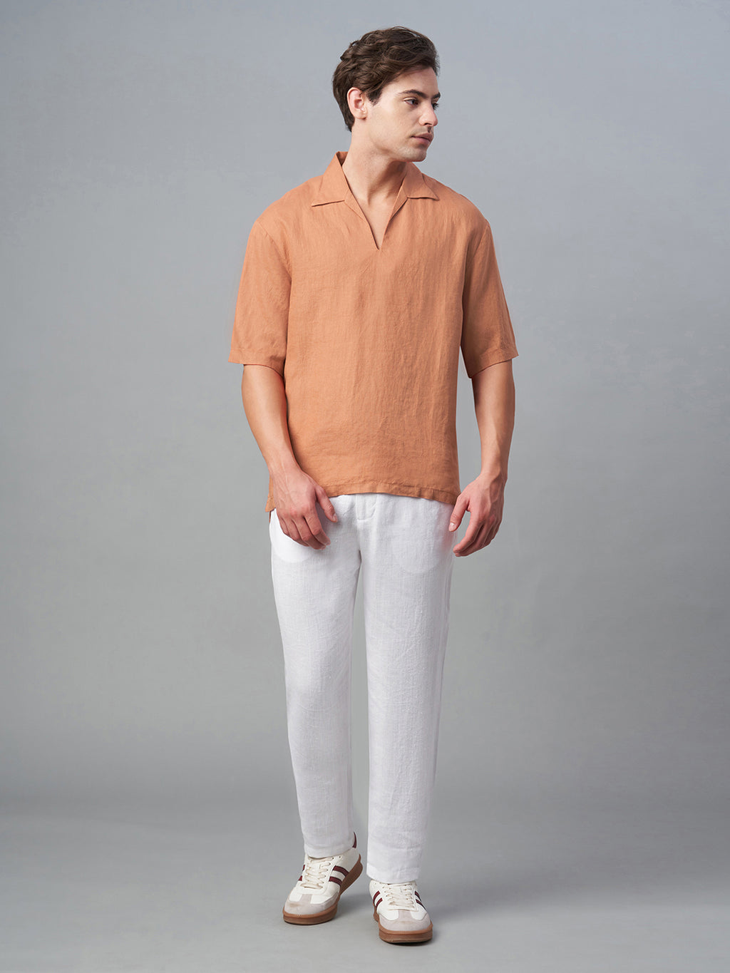 Men's Brick 100% Linen Loose Fit Shirt