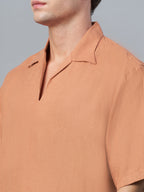 Men's Brick 100% Linen Loose Fit Shirt