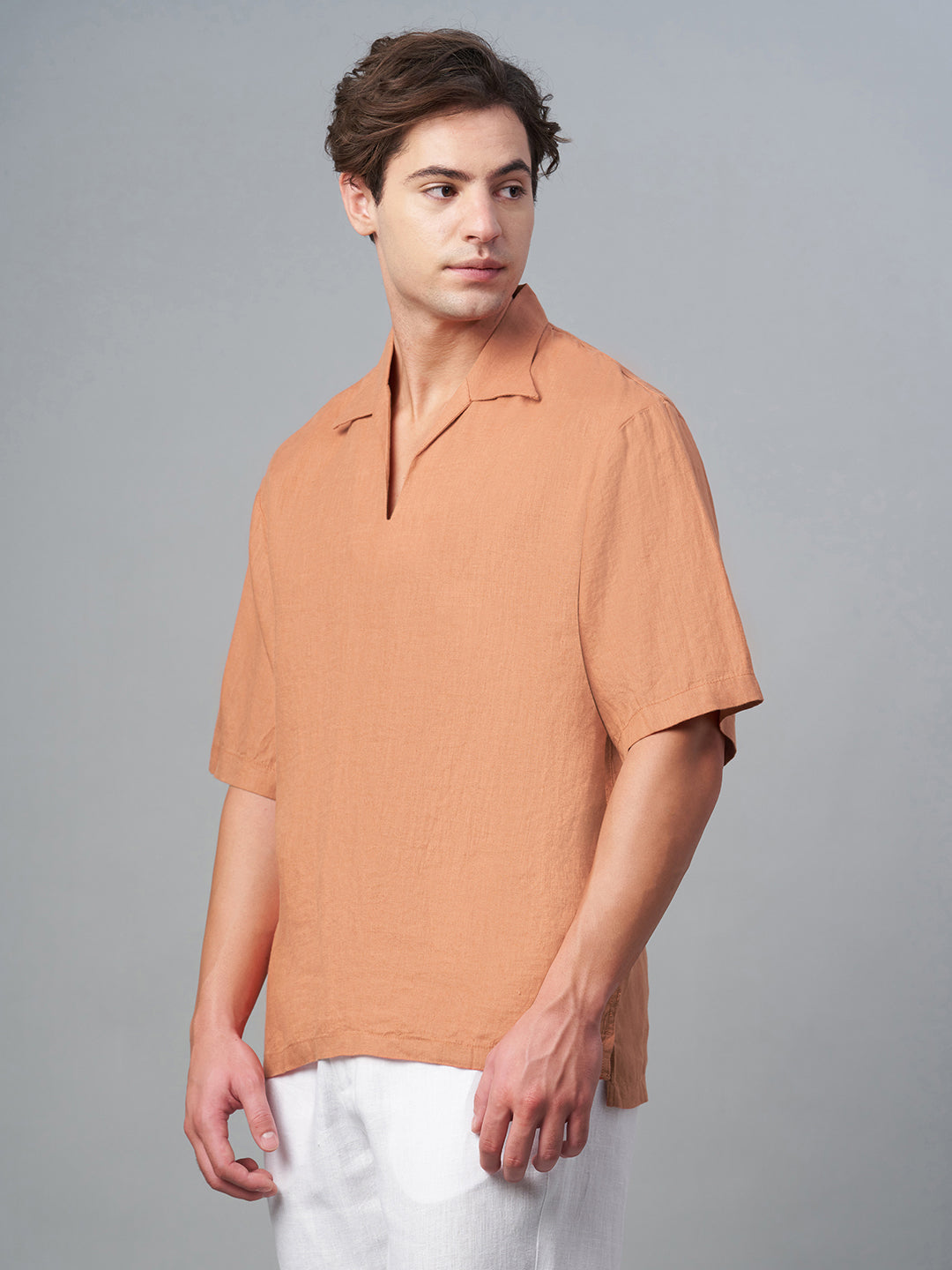 Men's Brick 100% Linen Loose Fit Shirt