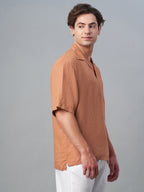 Men's Brick 100% Linen Loose Fit Shirt