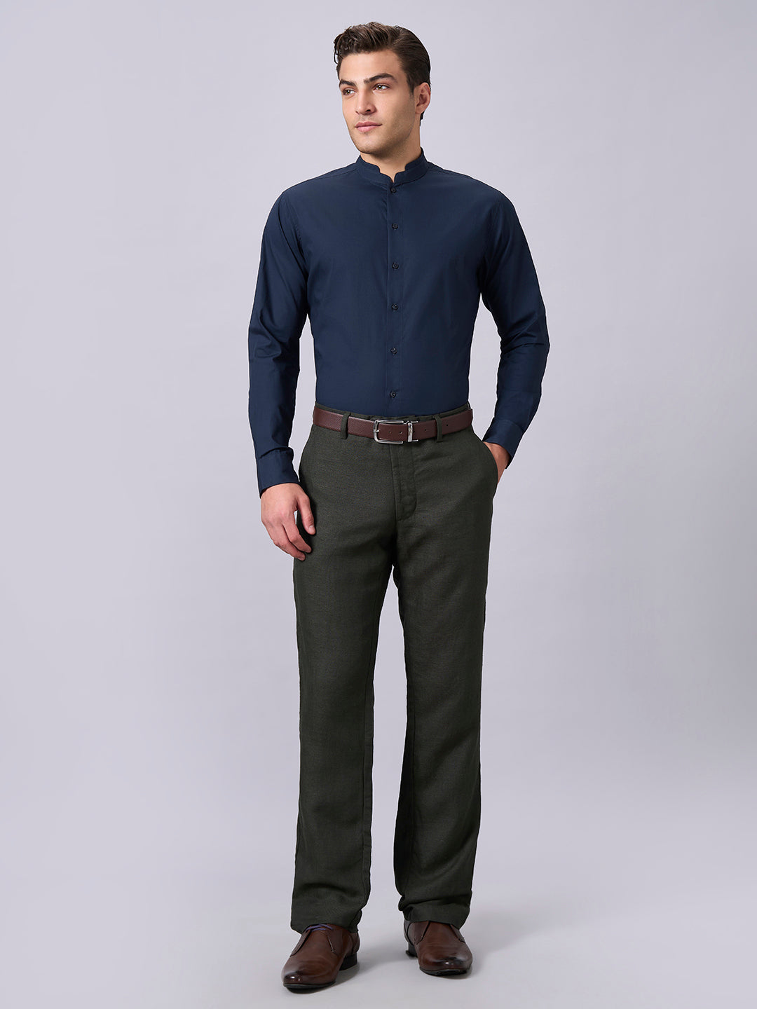 Men's Navy Cotton Lycra Slim Fit Shirt