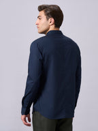Men's Navy Cotton Lycra Slim Fit Shirt