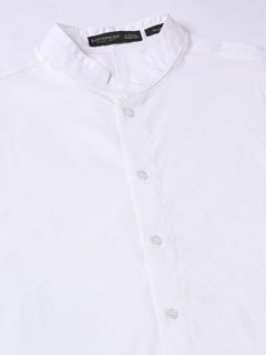 Men’s Cotton Lycra Slim Fit Band Collar Shirt White