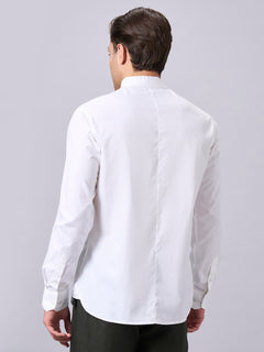 Men’s Cotton Lycra Slim Fit Band Collar Shirt White