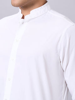 Men’s Cotton Lycra Slim Fit Band Collar Shirt White
