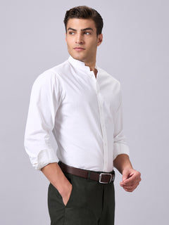 Men’s Cotton Lycra Slim Fit Band Collar Shirt White