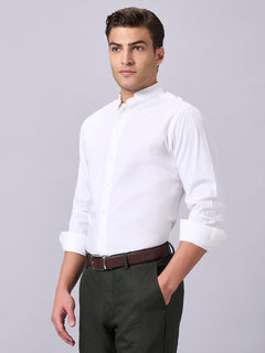 Men’s Cotton Lycra Slim Fit Band Collar Shirt White