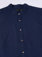 Men's Navy Linen Cotton Regular Fit Shirt