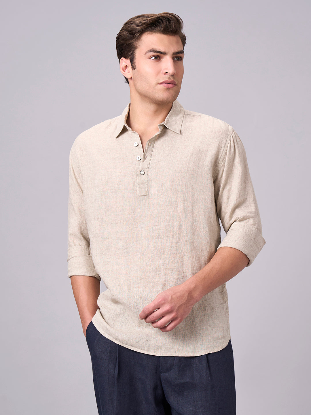 Men's Natural 100% Linen Regular Fit Shirt