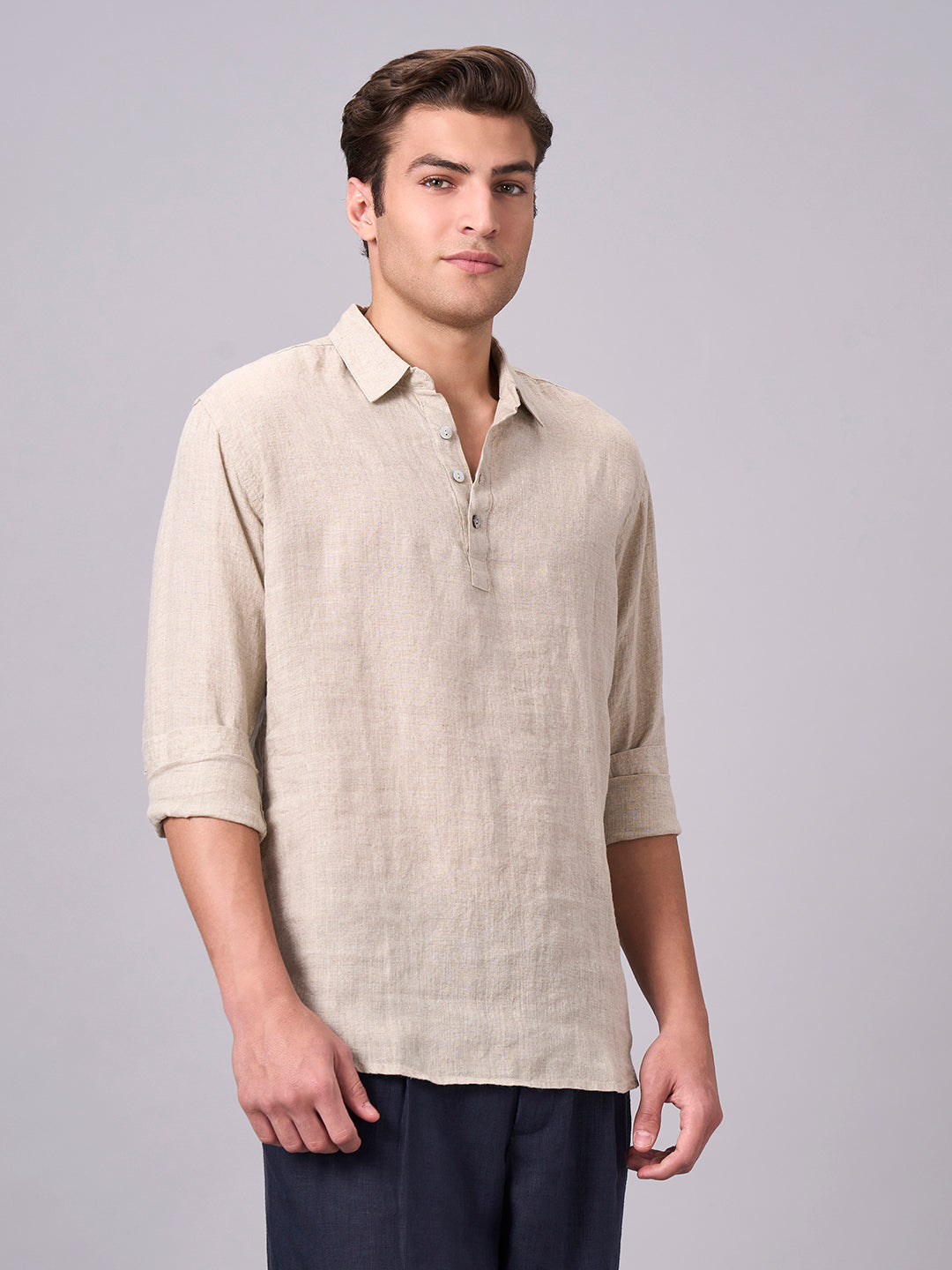 Men's Natural 100% Linen Regular Fit Shirt