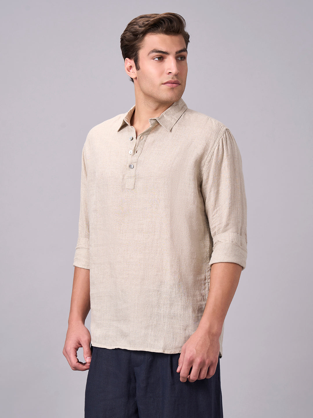 Men's Natural 100% Linen Regular Fit Shirt