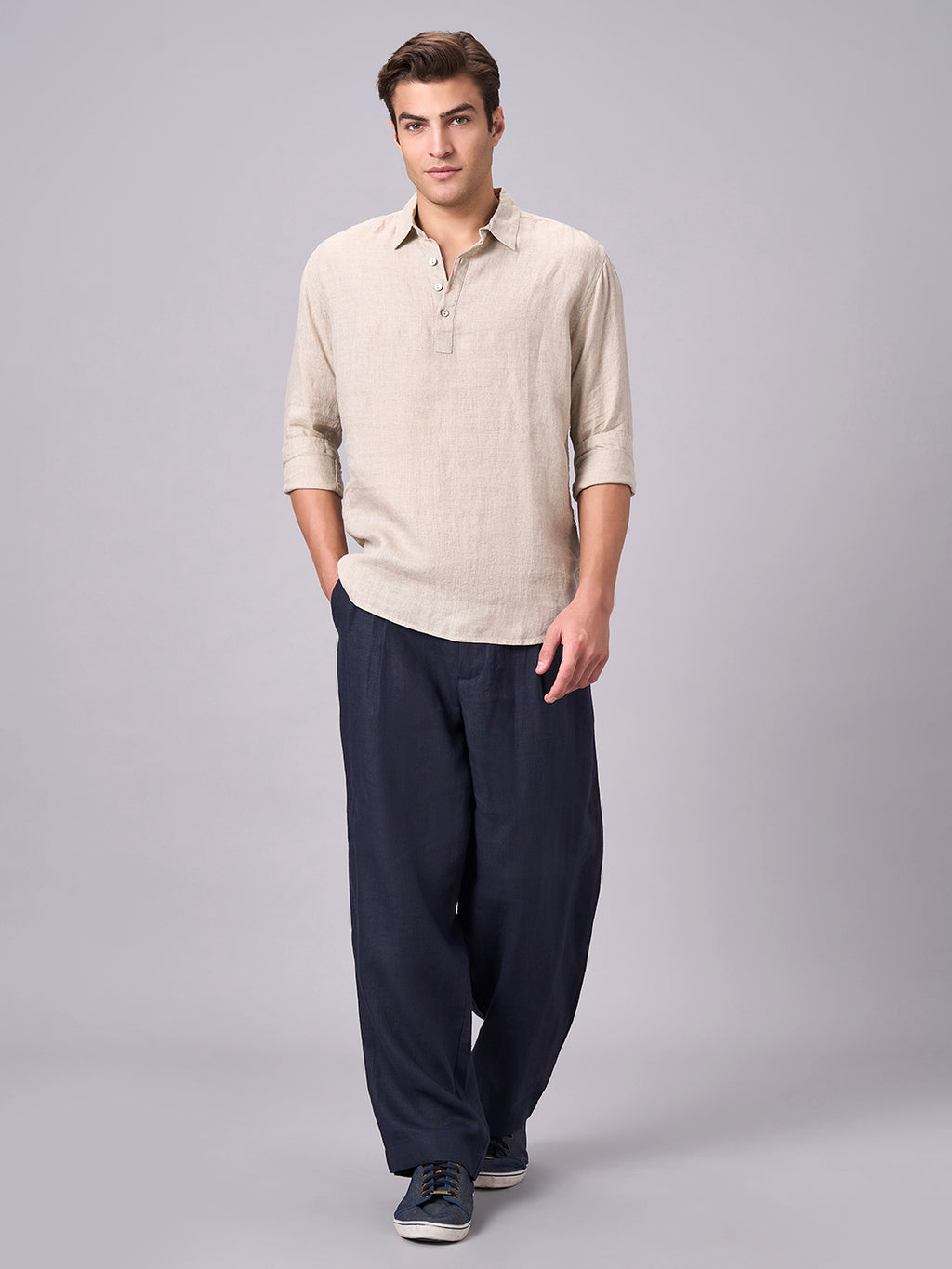 Men's Natural 100% Linen Regular Fit Shirt