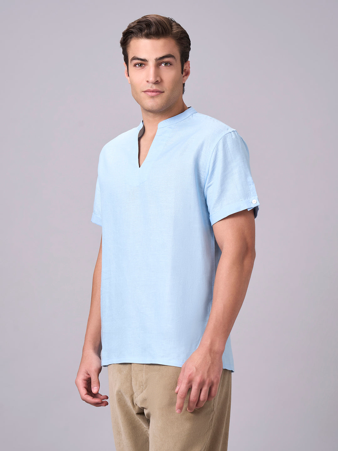Men's Sky Linen Cotton Regular Fit Kurta Shirt