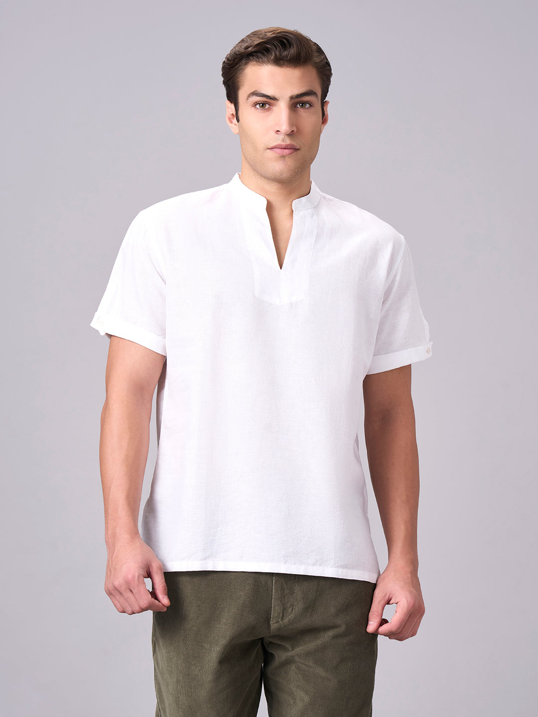 Men's White Linen Cotton Regular Fit Kurta Shirt
