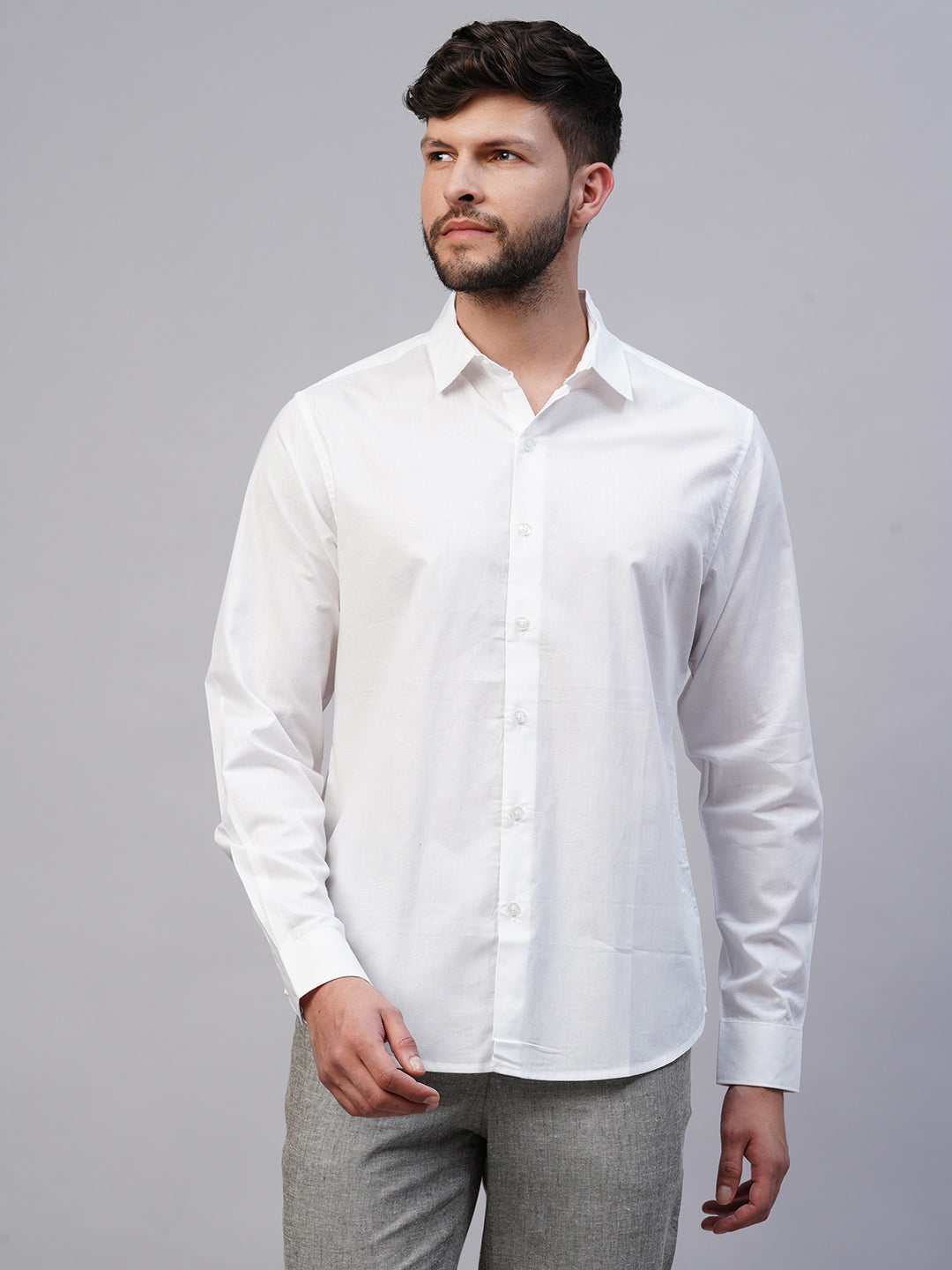 Men's White Cotton Slim Fit shirt