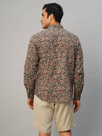 Men's Cotton Hand Block Printed Slim Fit Grey Shirt
