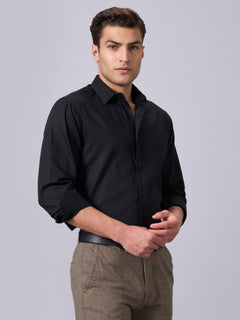 Men’s Cotton Slim Fit Solid Shirt Black