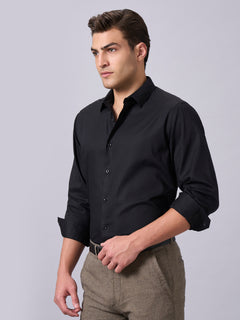 Men’s Cotton Slim Fit Solid Shirt Black