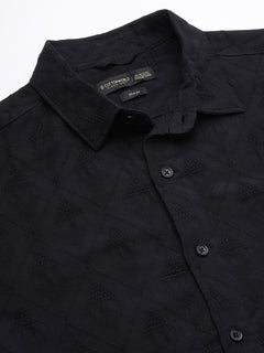 Men’s Cotton Slim Fit Jacquard Shirt Black