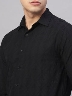 Men’s Cotton Slim Fit Jacquard Shirt Black