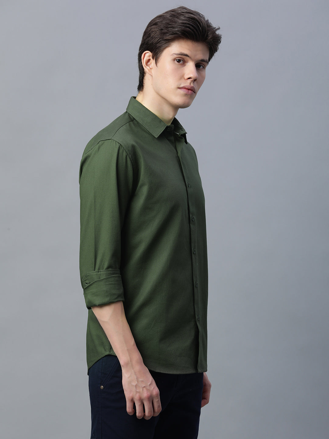 Men's Olive 100% Cotton Slim Fit Shirt