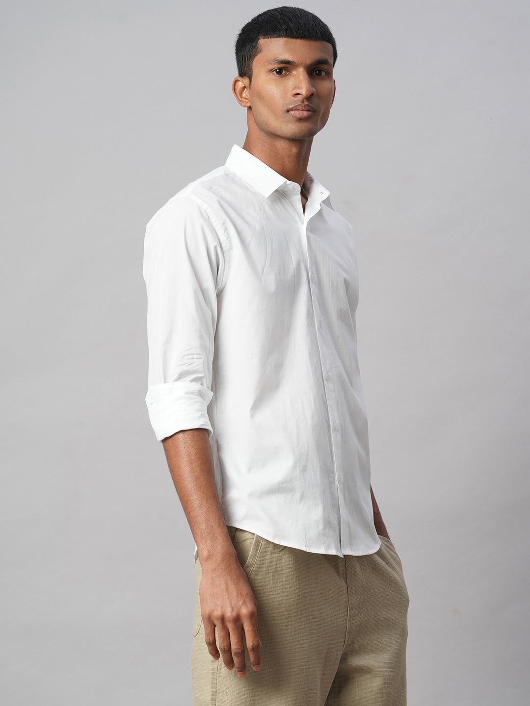 Men's White 100% Cotton Slim Fit Shirt