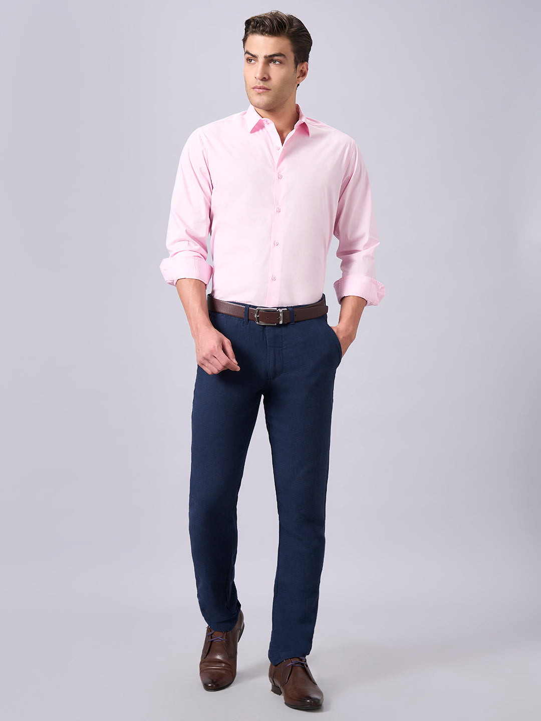 Men's Pink Cotton Lycra Slim Fit Shirt