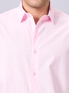Men's Pink Cotton Lycra Slim Fit Shirt