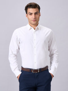 Men’s Cotton Lycra Slim Fit Regular Collar Shirt White