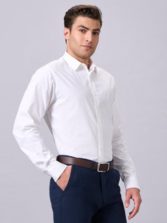 Men’s Cotton Lycra Slim Fit Regular Collar Shirt White