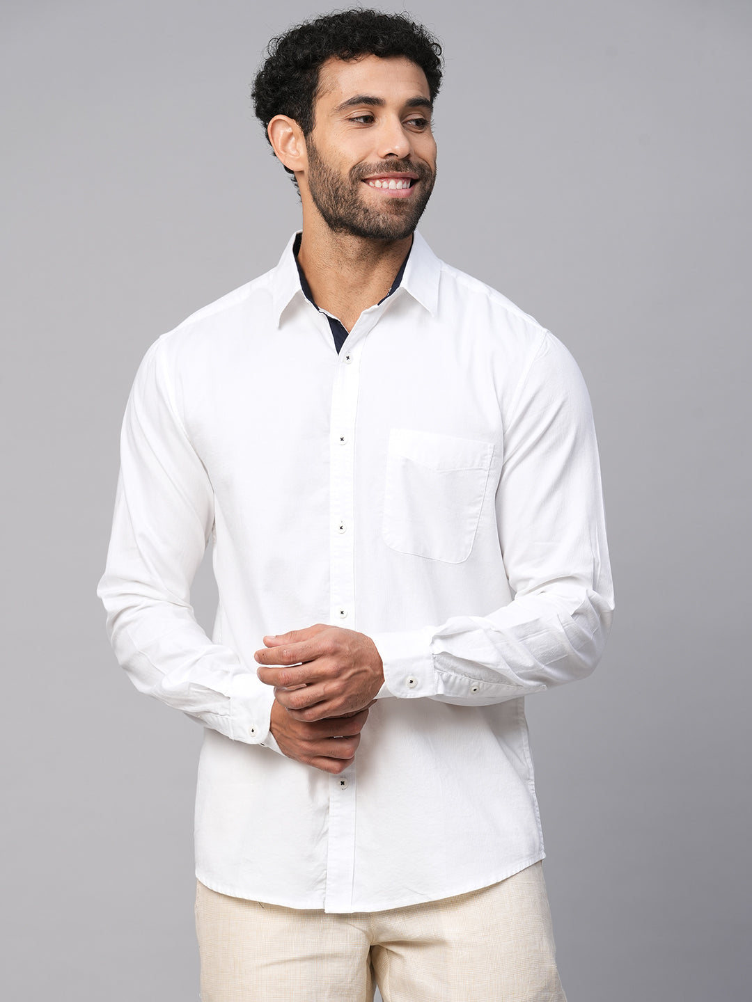 Men's White Cotton Regular Fit Shirt