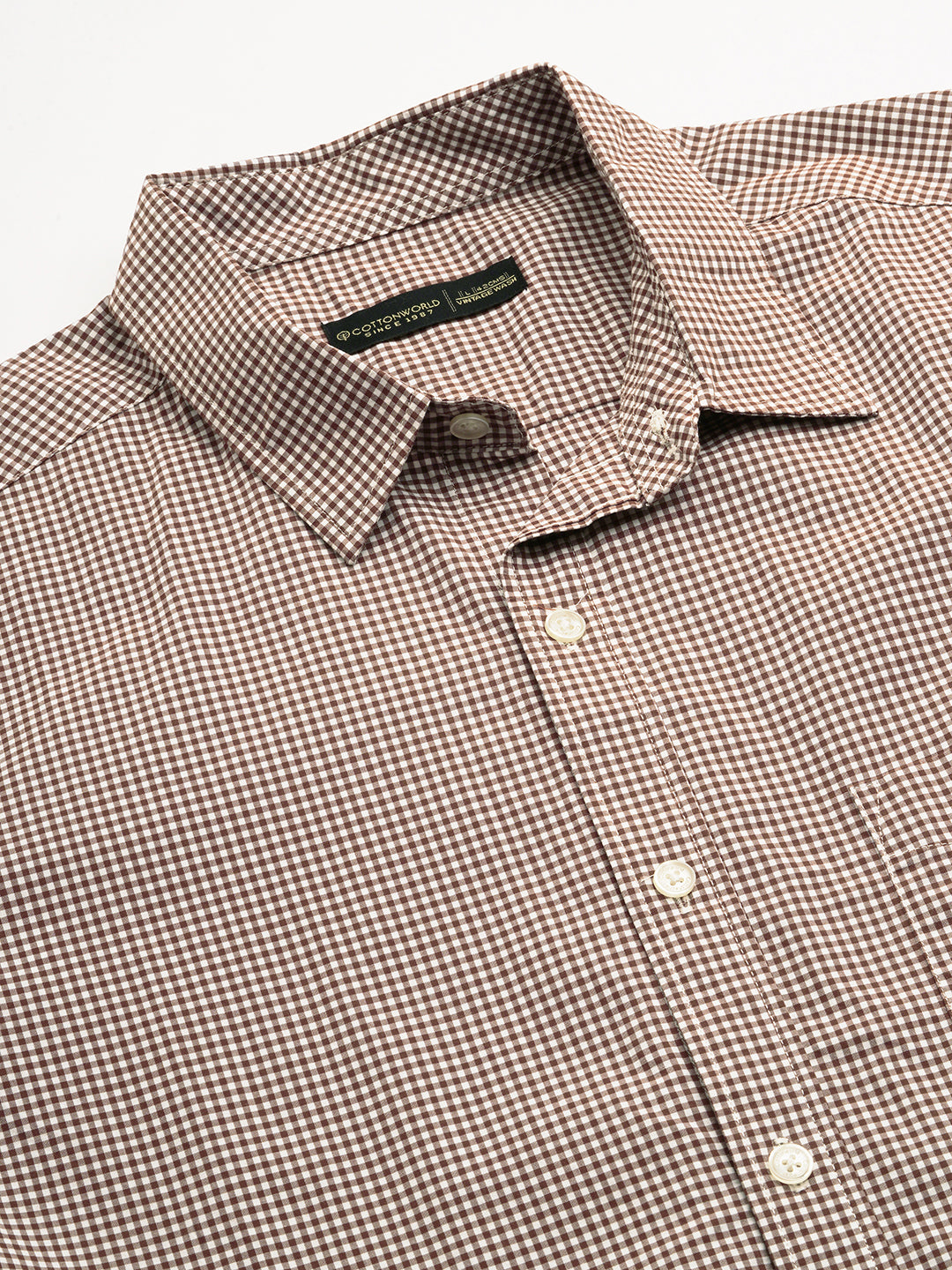 Men's Brown 100% Cotton Regular Fit Shirt