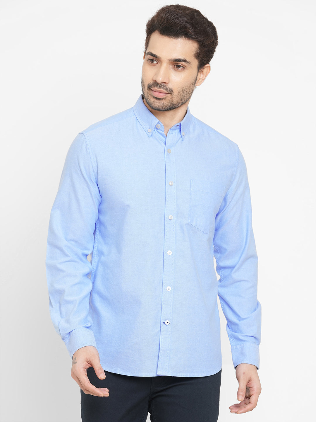 Men's Oxford Blue Cotton Regular Fit Shirt
