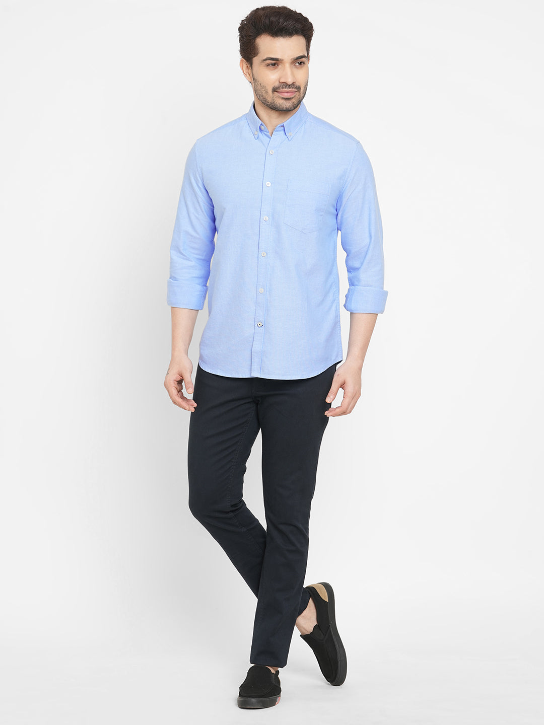 Men's Oxford Blue Cotton Regular Fit Shirt
