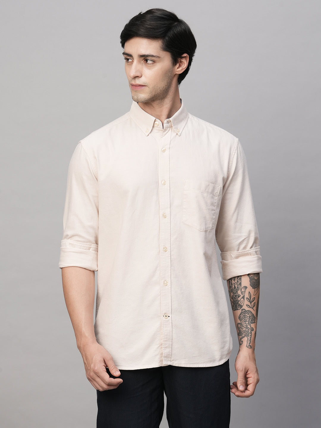 Men's Oxford Khaki Cotton Regular Fit Shirt