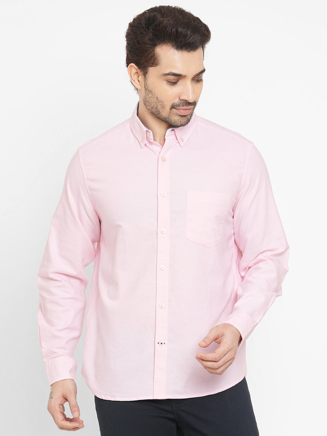 Men's Oxford Pink Cotton Regular Fit Shirt