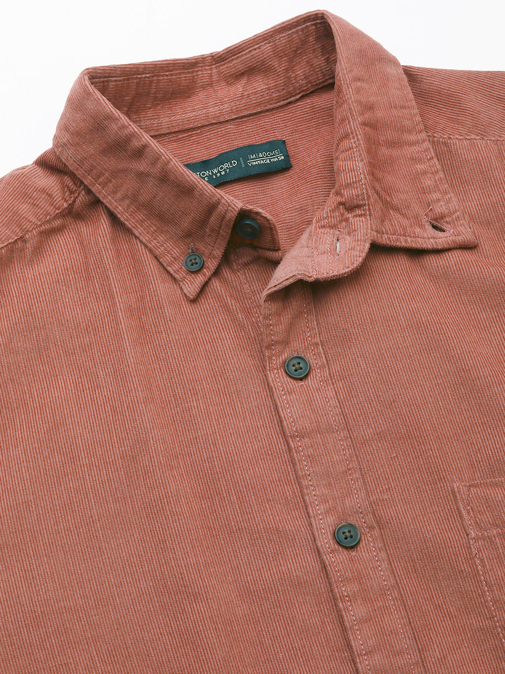 Men's 100% Cotton Corduroy Regular Fit Long Sleeved Shirt Brick