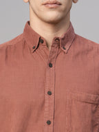Men's 100% Cotton Corduroy Regular Fit Long Sleeved Shirt Brick
