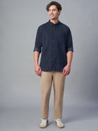 Men's Corduroy 100% Cotton Navy Regular Fit Long Sleeved Shirt