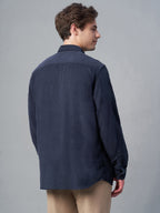 Men's Corduroy 100% Cotton Navy Regular Fit Long Sleeved Shirt