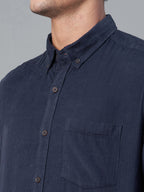 Men's Corduroy 100% Cotton Navy Regular Fit Long Sleeved Shirt