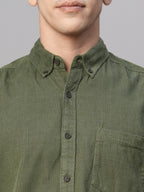Men's Corduroy 100% Cotton Olive Regular Fit Long Sleeved Shirt