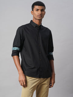 Men’s Cotton Regular Fit Contrast Shirt Black