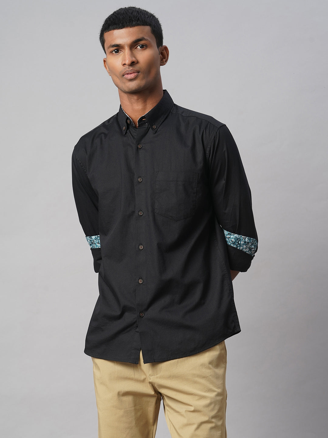 Men's Black 100% Cotton Regular Fit Shirt