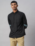 Men's Black 100% Cotton Regular Fit Shirt