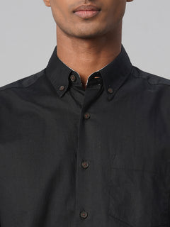 Men’s Cotton Regular Fit Contrast Shirt Black
