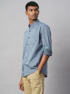 Men's Blue 100% Cotton Regular Fit Shirt