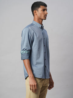 Men’s Cotton Regular Fit Textured Button Shirt Blue