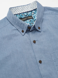 Men’s Cotton Regular Fit Textured Button Shirt Blue